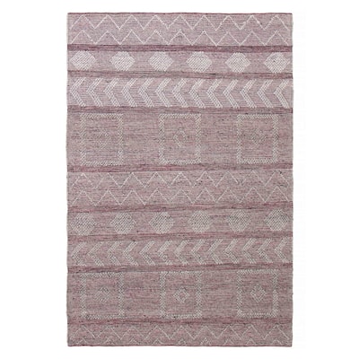 ECARPETGALLERY Braid weave Sienna Grey, Pink Wool Rug - 6'1 x 9'1