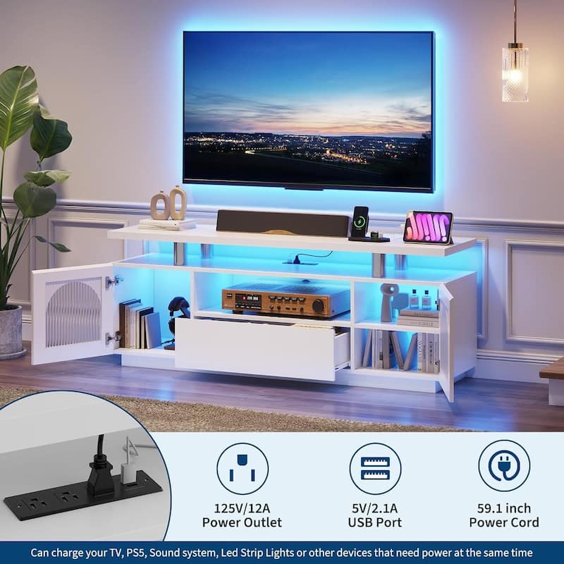 Modern Entertainment Center 65Inch LED TV Stand for Bedroom with Power Outlets for Living Room, Bedroom - N/A