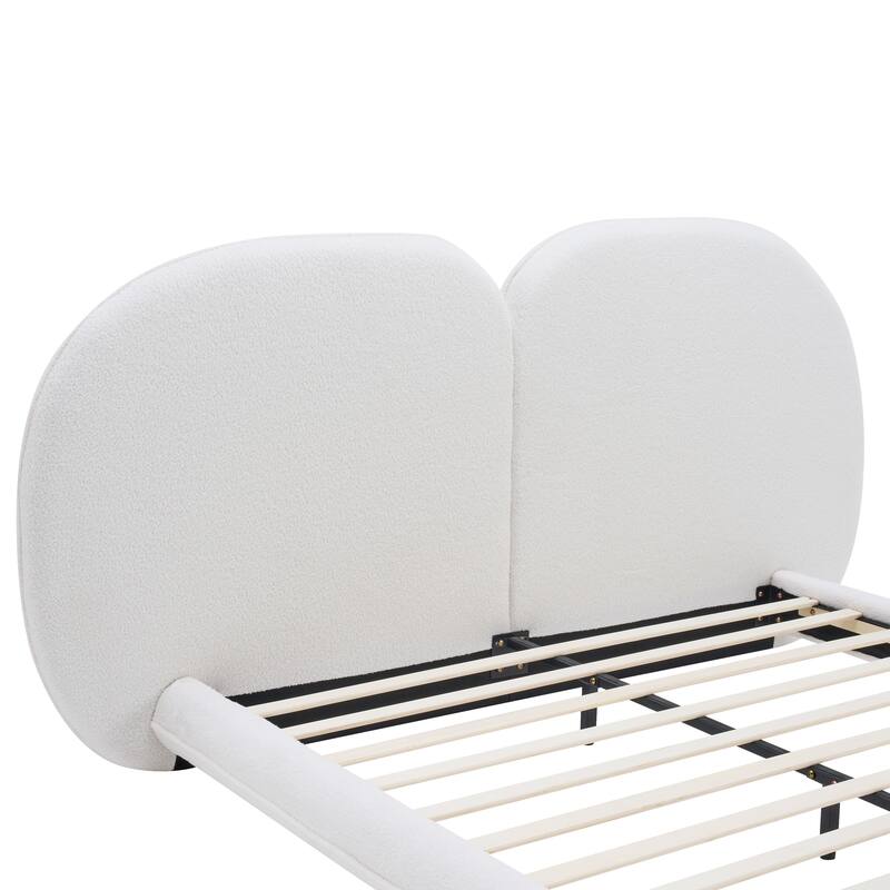 Christopher Knight Home - Lunara Modern Teddy Fleece Upholstered Platform Bed Frame with Split Headboard, Heavy-Duty Support