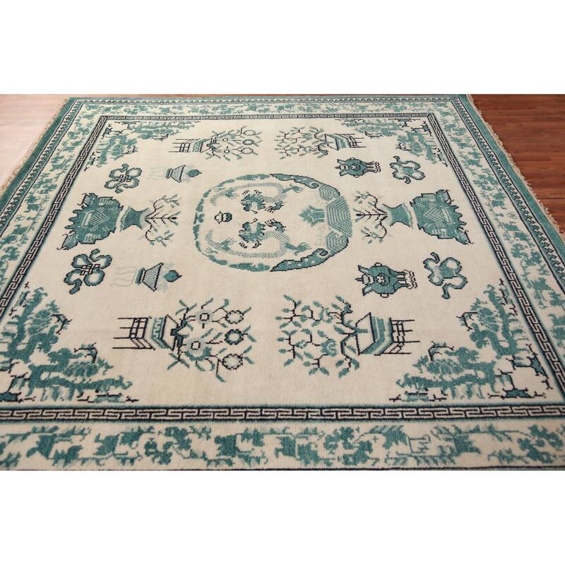 Art Deco Oriental Square Rug Handmade Wool Carpet - 8'1" x 7'11"