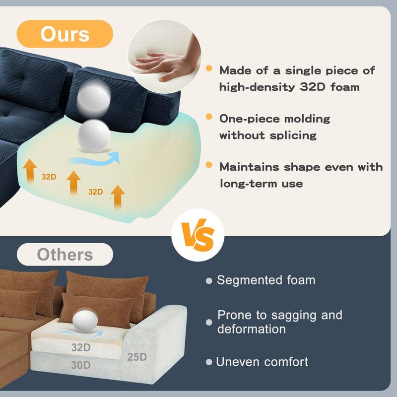 116.1" Corduroy Sectional Sofa with Movable Ottoman