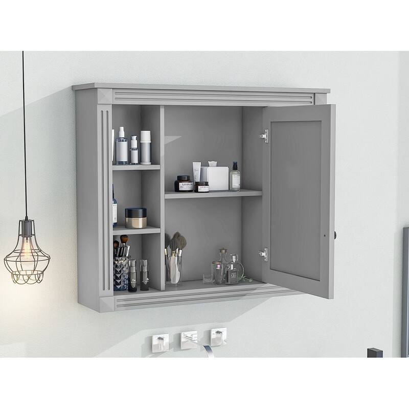 GDFStudio - Barrister Modern Wall-Mounted Bathroom Storage Cabinet with Mirror and Open Shelves (No Bathroom Vanity) - 35"W