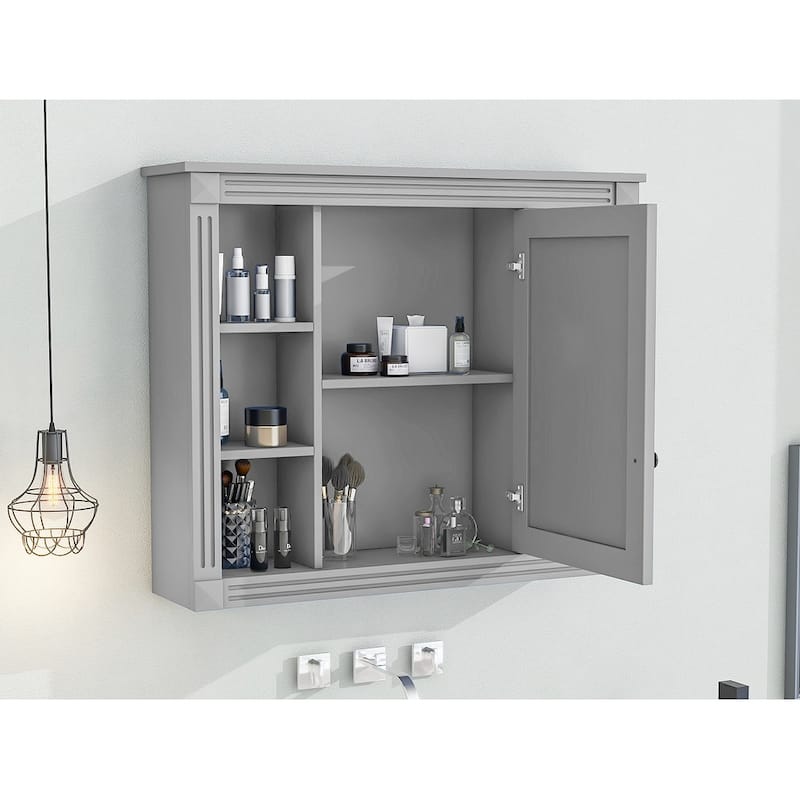 Wall-Mounted Bathroom Mirror Cabinet, Multi-Functional Medicine Cabinet, Bathroom Storage Cabinet with Door & Open Shelves