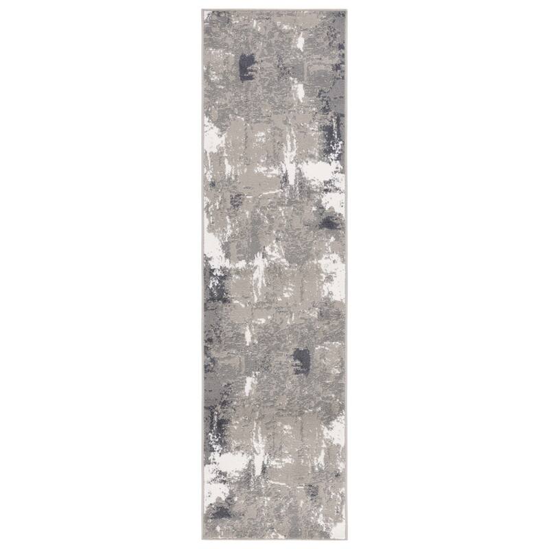 SAFAVIEH Pyramid Kyung Modern Abstract Rug - 2'2" x 8' Runner - Ivory Grey/Charcoal