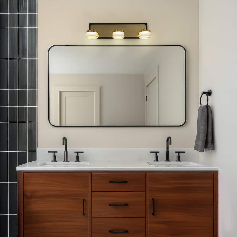 Modern Square Black and Brass Integrated LED Wall Sconce with White Acrylic Shade Adjustable Head Bathroom Vanity Light