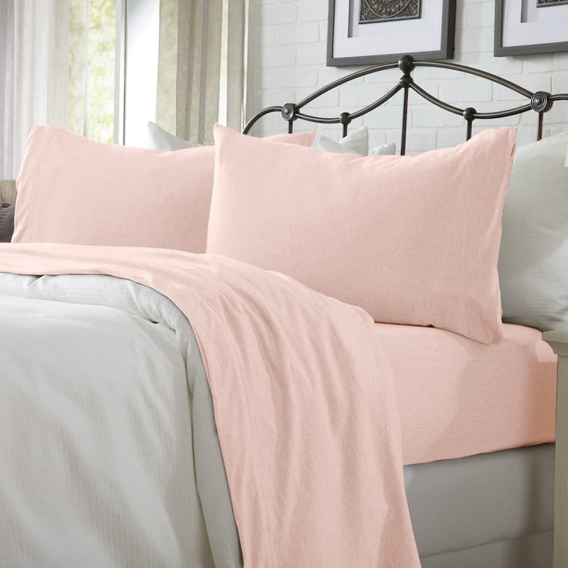 Linery & Co. Heathered Melange Cotton Jersey Knit Sheet Set - California King - Blush Pink