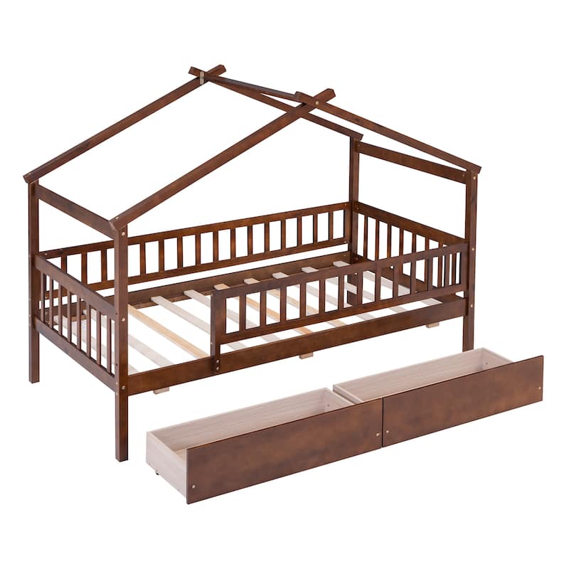 House Bed Frame with Roof and Fence, Ideal for Kids
