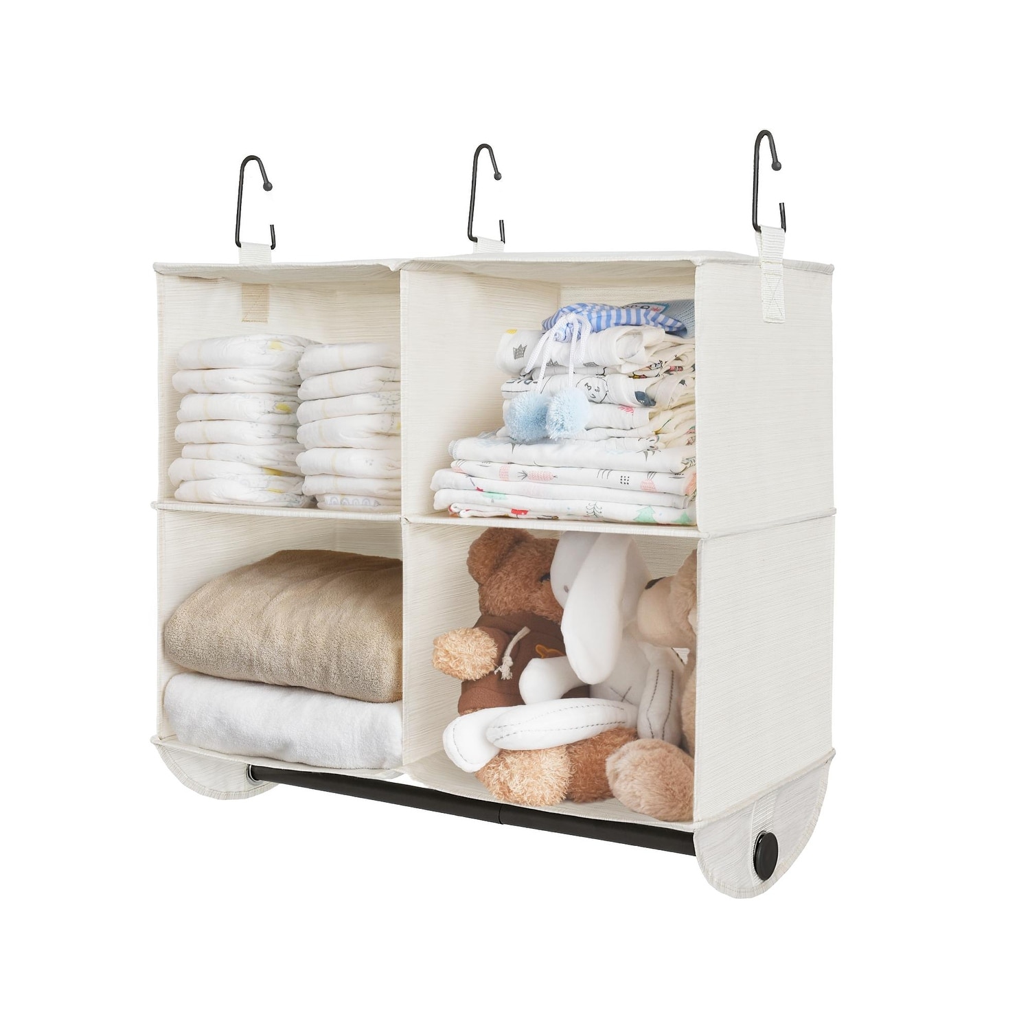 Hanging Closet Organizer with Metal Rod, Collapsible Hanging Shelves for Closet, Bedroom, Dorm, Kids Room, RV Camper