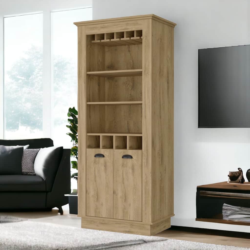 HomeRoots 70" Brown Bar Cabinet With Wine Storage