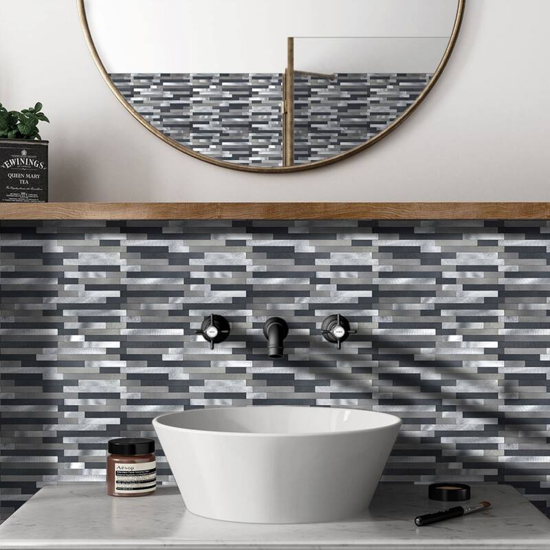 Art3d 10-Sheet 12x12 in. Metal Peel and Stick Tile Backsplash for Kitchen, Matt Black, Gray, White