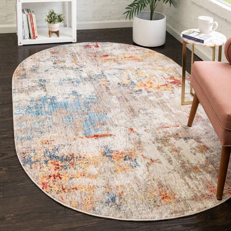 Contemporary Transport Collection Area Rug - Multi-Beige - 3'3"x5'3" Oval