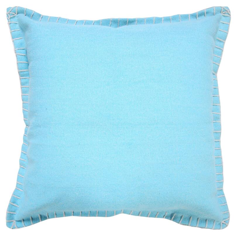 Handwoven Solid Square Throw Pillow Cover with Flanged Border - 20" - Aqua Blue