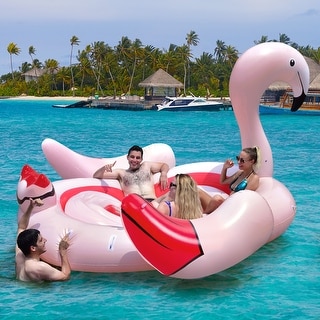 6 People Inflatable Flamingo Floating Island Ideal for Pool, Lake & - See Details