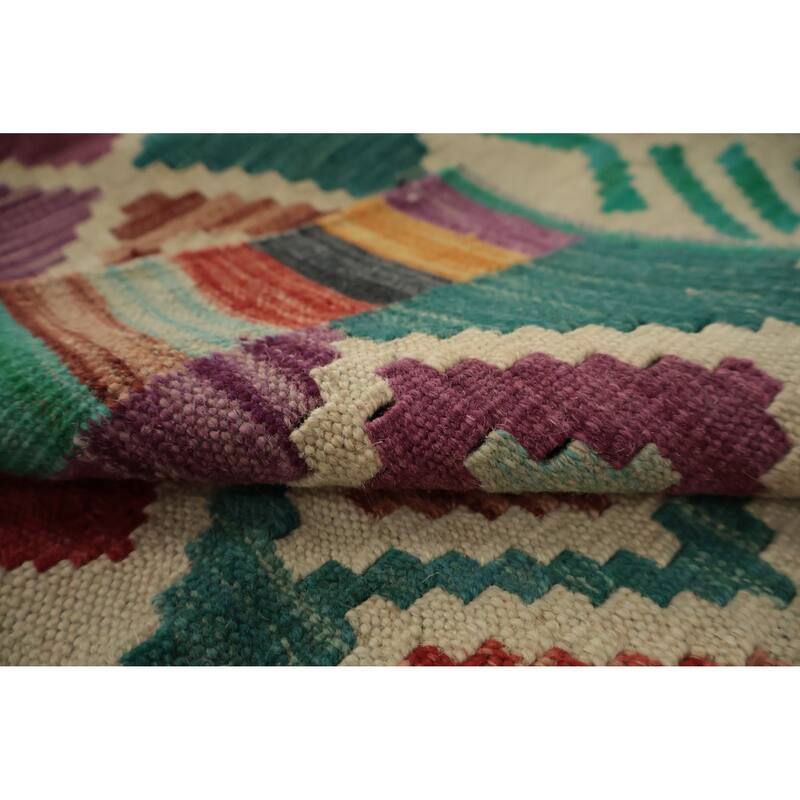 Hand Woven Oriental 100% Wool Carpet Southwestern Tribal Green Kilim Runner Rug - 9' 6'' X 2' 9''
