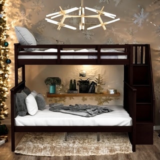 Stairway Design Twin-over-Full Bunk Bed with Storage and Guard Rail for Bedroom
