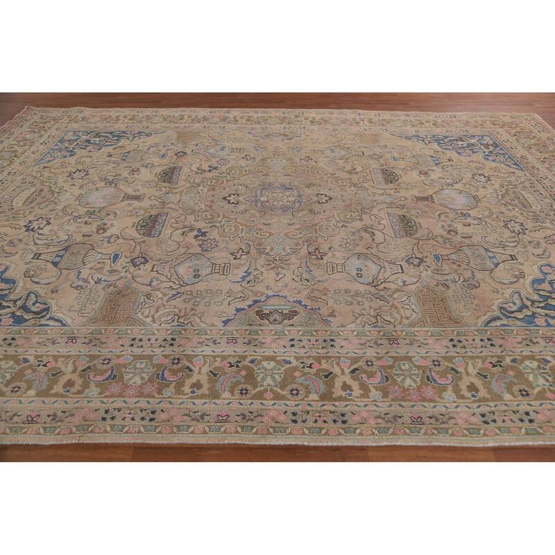 Hand Knotted Oriental 100% Wool Carpet Traditional Floral Peach Kashmar Area Rug - 12' 7'' X 9' 6''