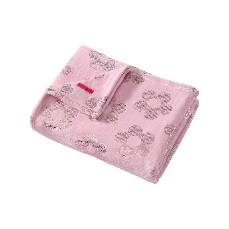Betsey Johnson Printed Ultra Soft Plush Fleece Throw Blanket - Retro Daisy Pink