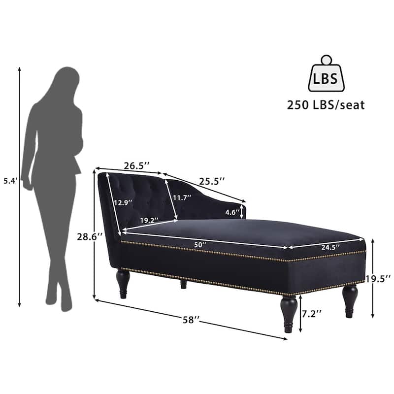 Merax 58" Velvet Button Tufted Right Arm Facing Chaise Lounge