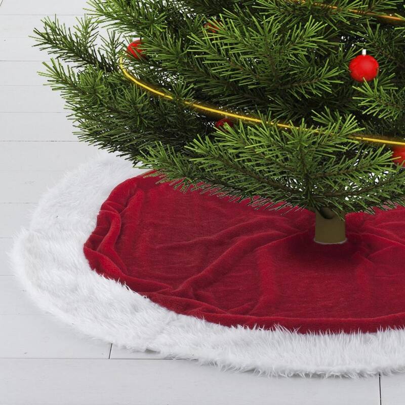 Christmas Tree Skirt with Fur Holiday Home Decorations - 35in