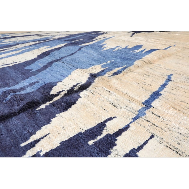 Hand Knotted Beige,Ivory Tibetan Bamboo Silk Modern Oriental Area Rug - 10' 1'' x 14'