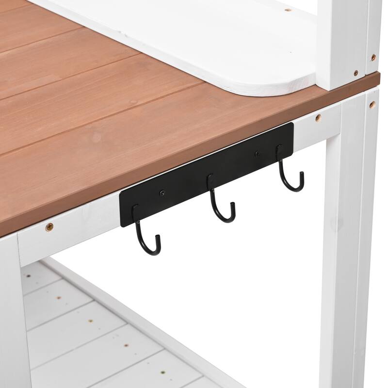 Roomfitters Fir Wood Potting Bench with Hutch, 4 Shelves, storage units, Cabinet & Pegboard Hooks, Outdoor Garden Work Table