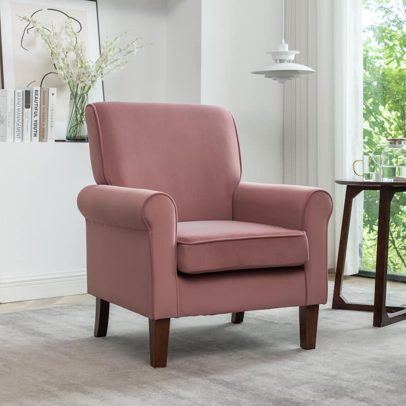 Traditional Rolled Arm Living Room Armchair - Rose
