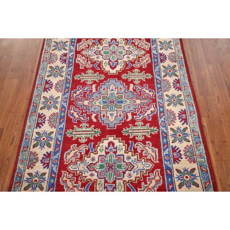 Kazak Foyer Rug Hand-Knotted Traditional Red Wool Carpet - 3'2" x 5'3"