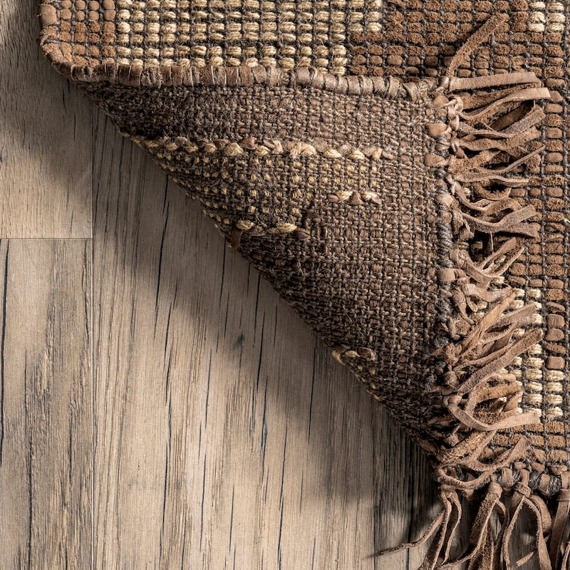 Nuloom Tegan Bohemain Diamond Leather and Jute Area Rug