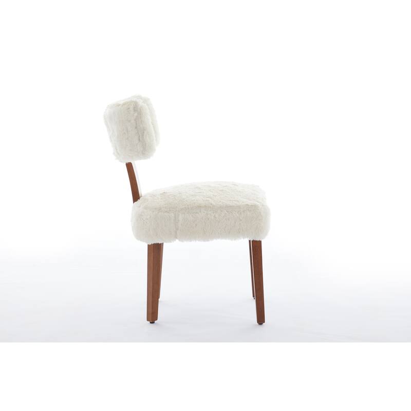 Set of 2 Fur Fabric Modern Armless Dining Chairs With Curved backrest and Solid Wooden Legs for Dining Room Living Room