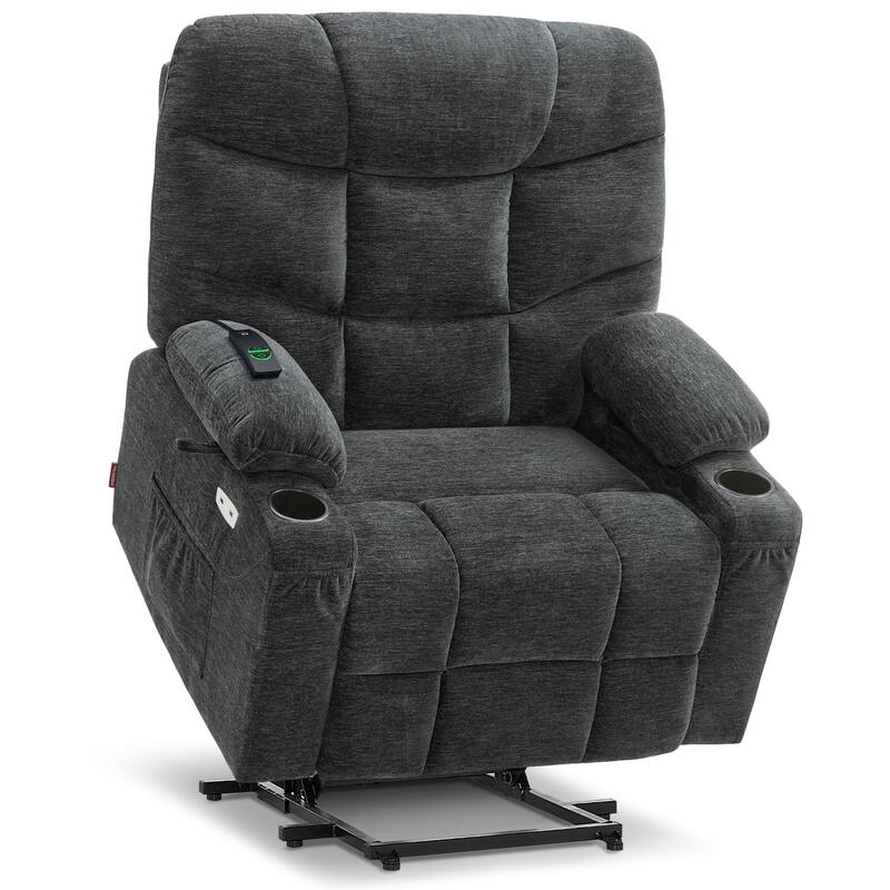 MCombo Wide Power Lift Recliner Chair with Extended Footrest for Big Elderly People, Fabric R7289