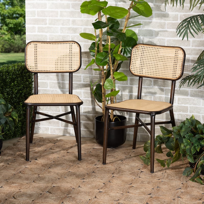 Katina Mid-Century Synthetic Rattan Outdoor Dining Chair Set(2PC)