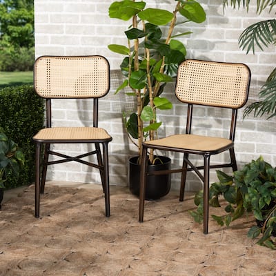Katina Mid-Century Synthetic Rattan Outdoor Dining Chair Set(2PC)