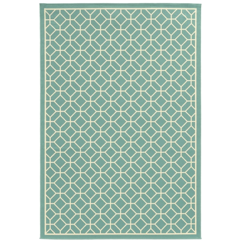 Portland Blue Ivory Geometric Outdoor Casual Area Rug