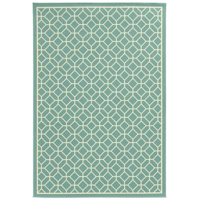 Portland Blue Ivory Geometric Outdoor Casual Area Rug