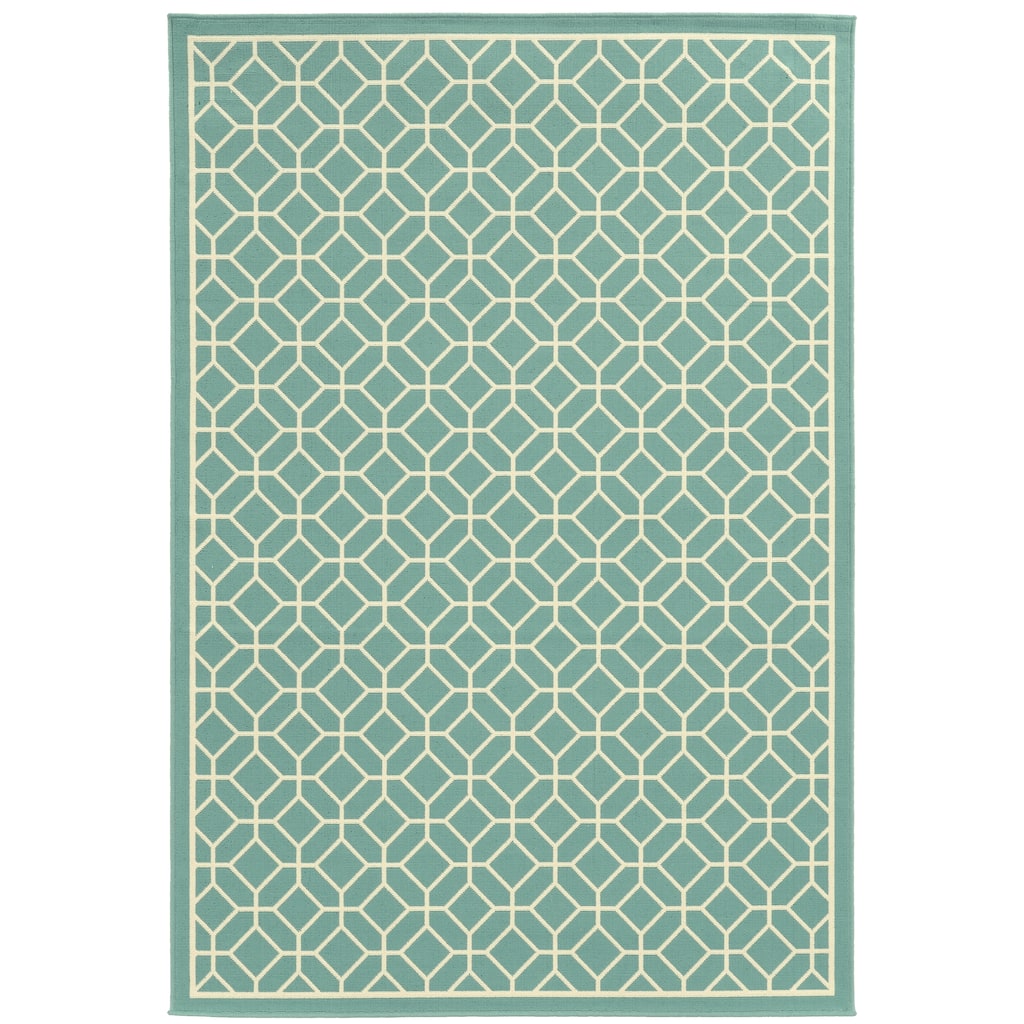 Portland Blue Ivory Geometric Outdoor Casual Area Rug