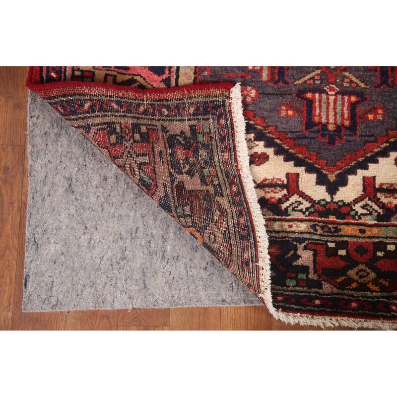 Hand Knotted Oriental 100% Wool Carpet Traditional Tribal Navy Blue & Blues Hamedan Runner Rug - 10' 9'' X 3' 6''