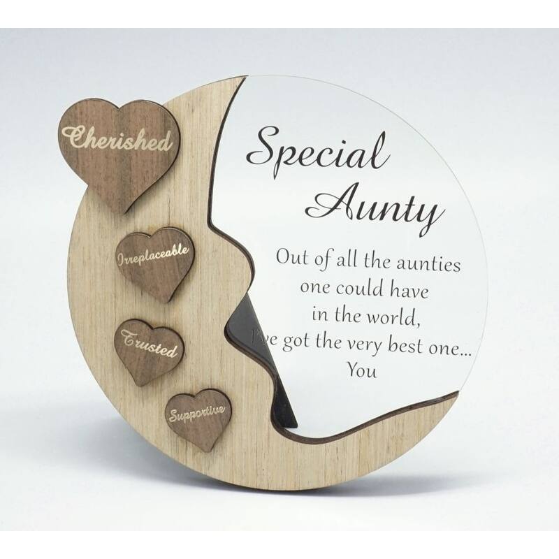 Moon With Words On Hearts And Text Message- Special Aunty Plaque