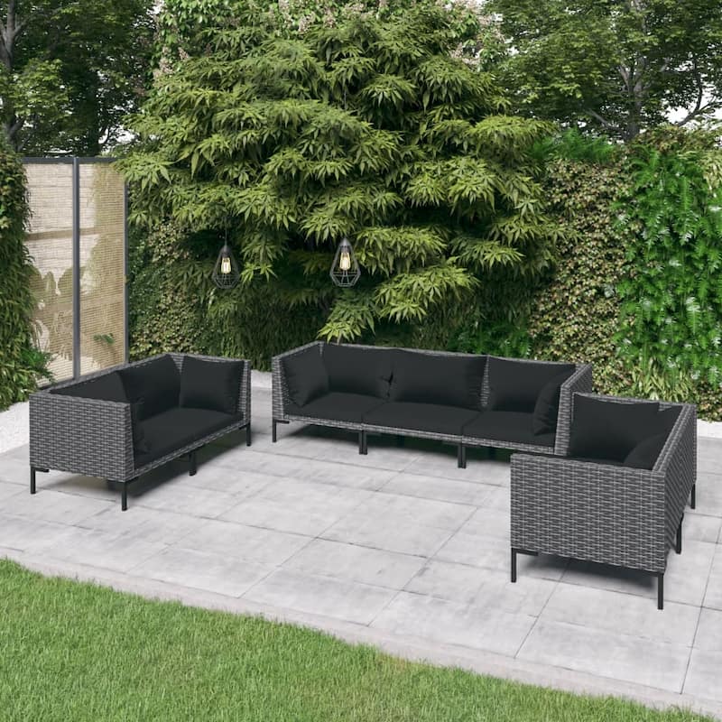 vidaXL Patio Lounge Set Outdoor Sectional Sofa Set Table Poly Rattan Dark Grey - 27.6" x 27.6" x 24"