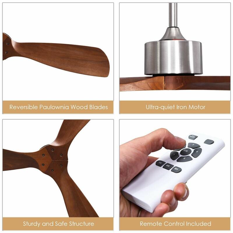 52" Modern Brushed Nickel Finish Ceiling Fan with Remote Control - 26" L x 6+.5" x 52" D