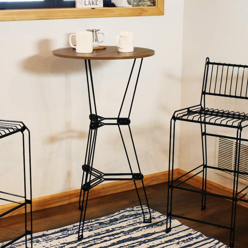 Indoor Round Bar Table with Faux Woodgrain Tabletop - Brown
