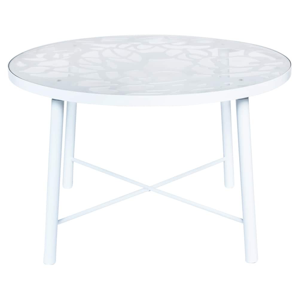 48 in. Round Outdoor Dining Table in Aluminum with Tempered Glass Tabletop - 47.25 x 47.25