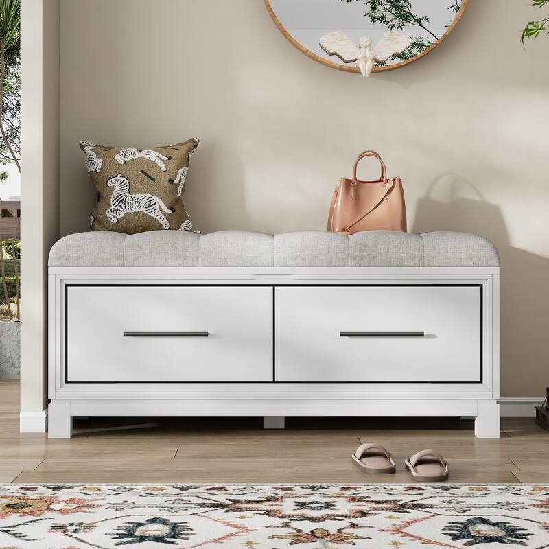 Shoe Bench with Removable Cushion and Hidden Storage