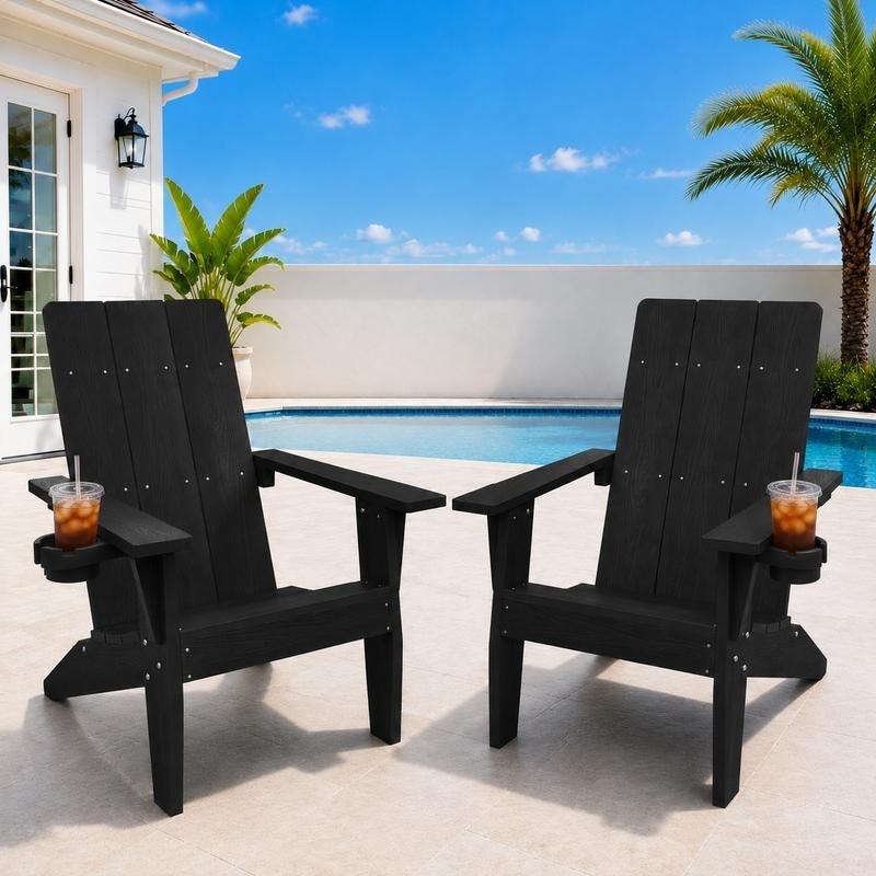 WINSOON Modern Adirondack Chair Set of 2, Oversized HIPS Chair with Comfort Wide Seat & Cup Holder