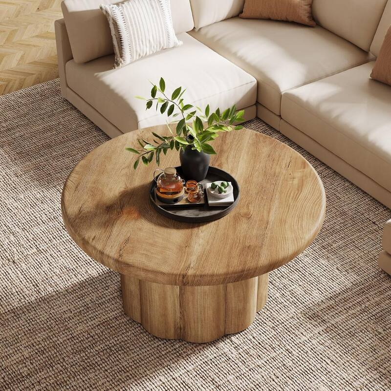 31.5" Farmhouse Woode Round Coffee Table for Living Room, Apartment, Small Space
