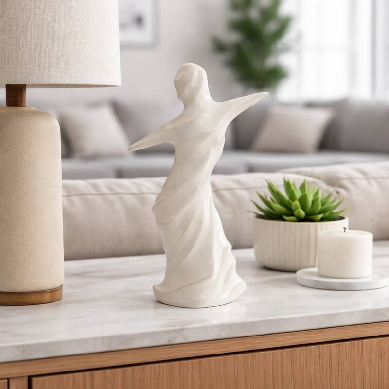 Abstract Ceramic Dancer Statue Figurine for Home Decor - 14", White - 14.0"