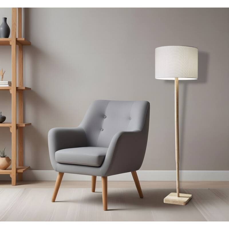 59" Solid Wood Floor Lamp with Linen Drum Shade and Traditional Plug-In Light for Living Room - 58.5”H x 16”W x 16”D