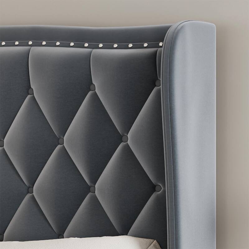 Modern Queen Size Upholstered Platform Bed Frame with Wingback Headboard, No Box Spring Needed, Easy Assembly for Bedroom