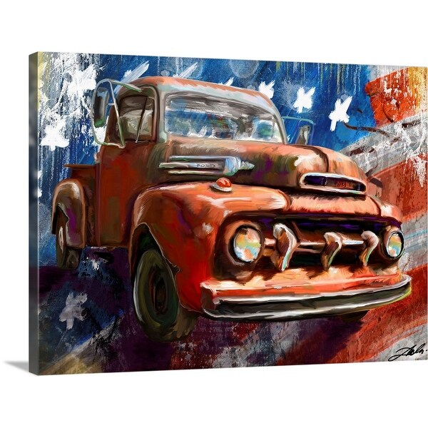 "1950 Ford and Flag" Canvas Wall Art