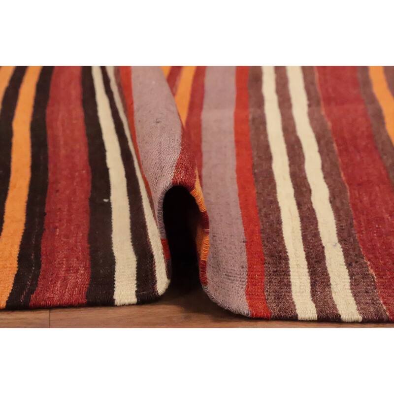 Hand Woven Oriental 100% Wool Carpet Southwestern Geometric Oranges & Rust Kilim Area Rug - 9' 4'' X 4' 10''
