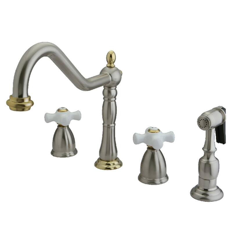 Kingston Brass Heritage Deck Mount Widespread Kitchen Faucet with Brass Sprayer